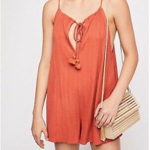 NEW FREE PEOPLE Sz Sm RIBBED COVERUP ROMPER rust